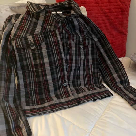CATO Plaid Jean Jacket | SZ Medium. Black/Red/White Plaid Collared Jacket. - Picture 9 of 12